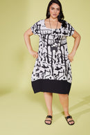PRINT DRESS/CONTRAST UNDERSIDE - Black/sand