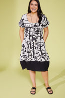 PRINT DRESS/CONTRAST UNDERSIDE - Black/sand
