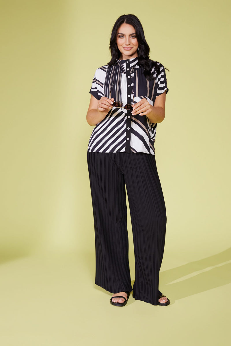 Button Throught Stripe Jacket - Black/mink