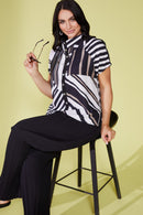 Button Throught Stripe Jacket - Black/mink