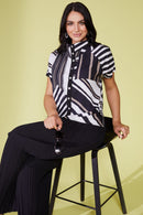 Button Throught Stripe Jacket - Black/mink