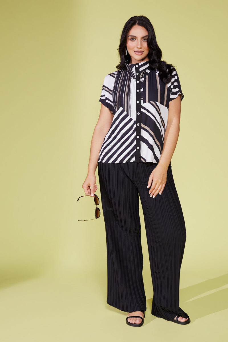 Button Throught Stripe Jacket - Black/mink