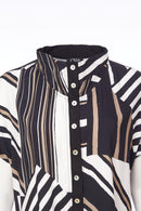 Button Throught Stripe Jacket - Black/mink