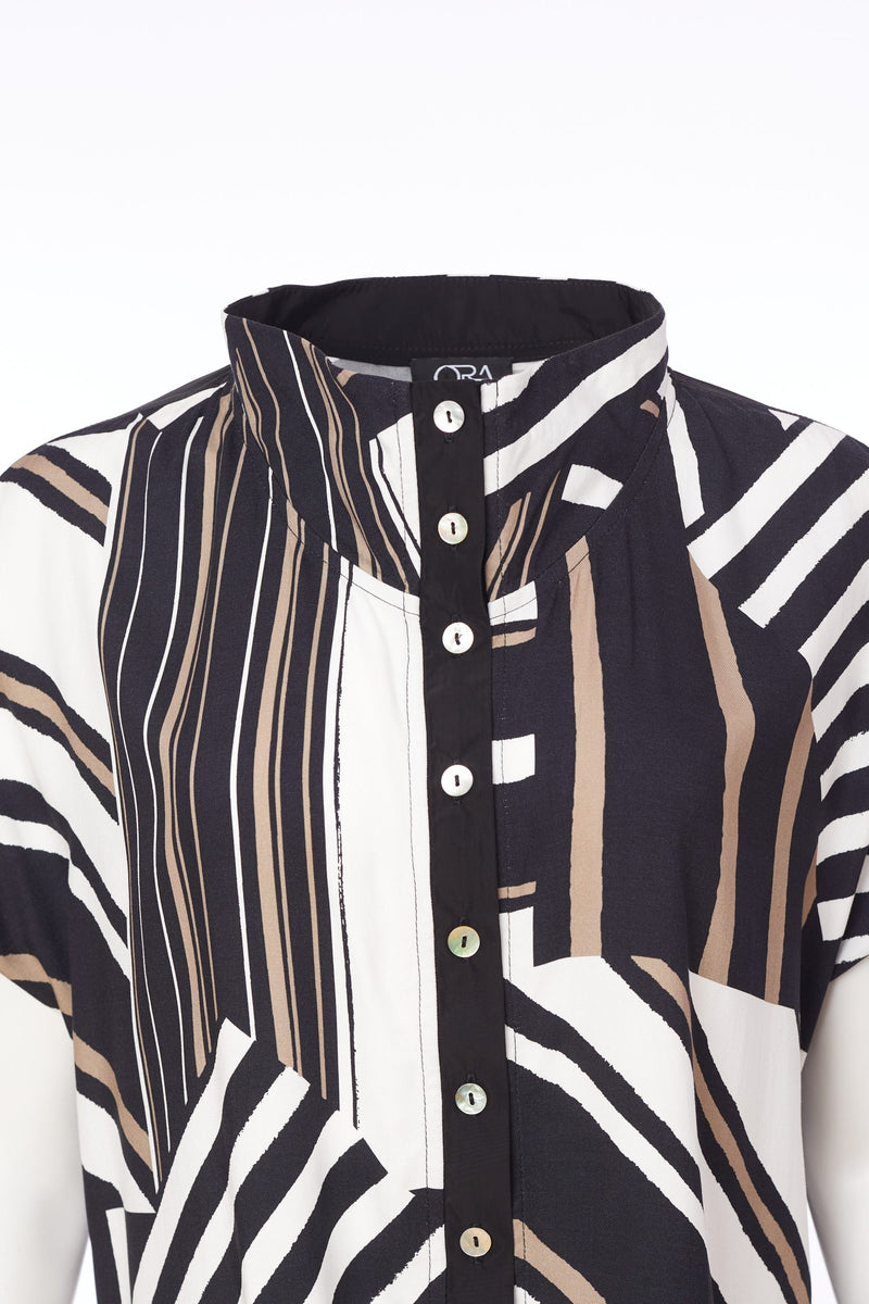 Button Throught Stripe Jacket - Black/mink