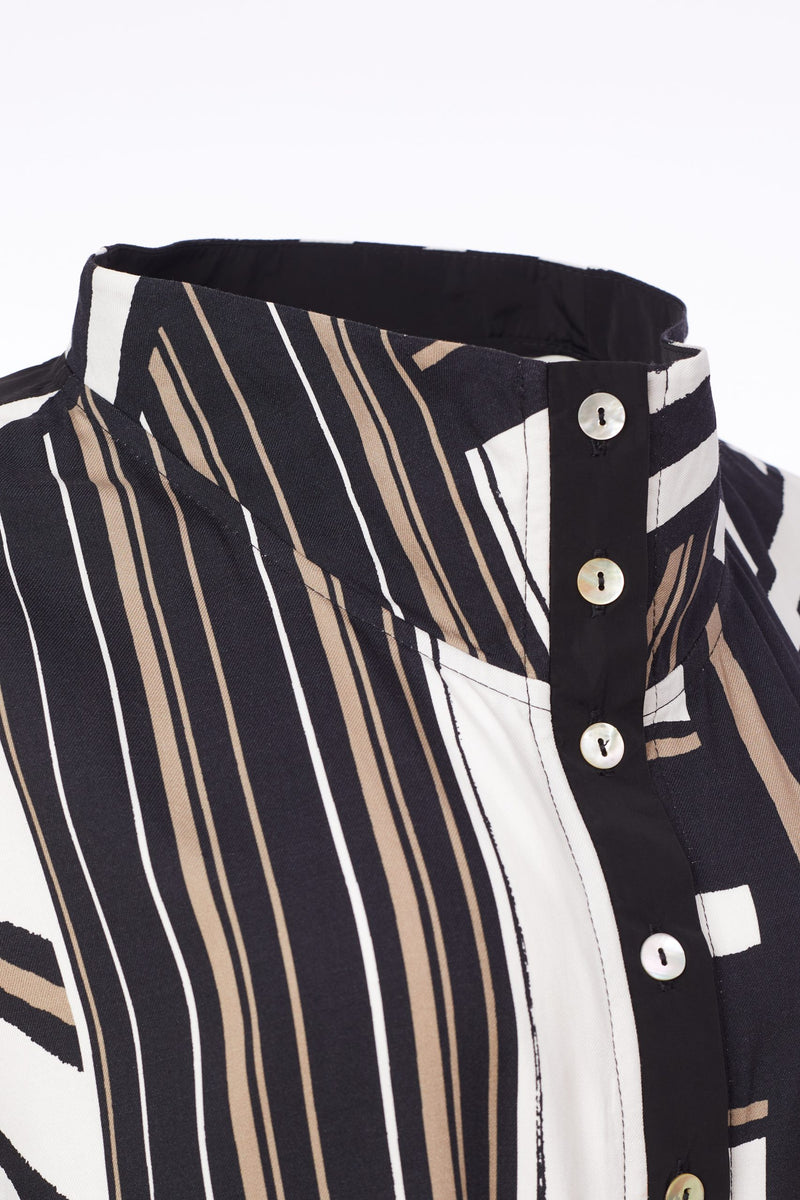 Button Throught Stripe Jacket - Black/mink