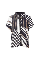Button Throught Stripe Jacket - Black/mink