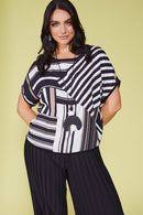 Batwing Stripe Top - Black/mink