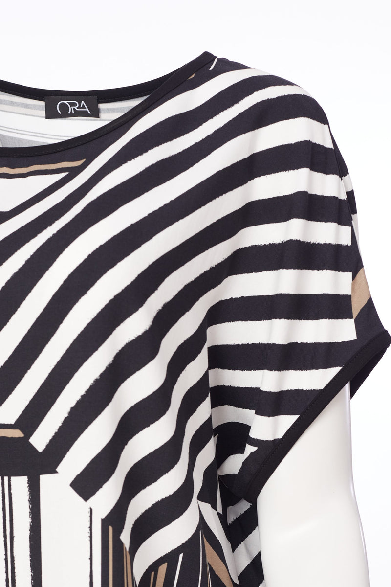 Batwing Stripe Top - Black/mink