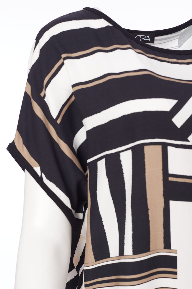 Batwing Stripe Top - Black/mink