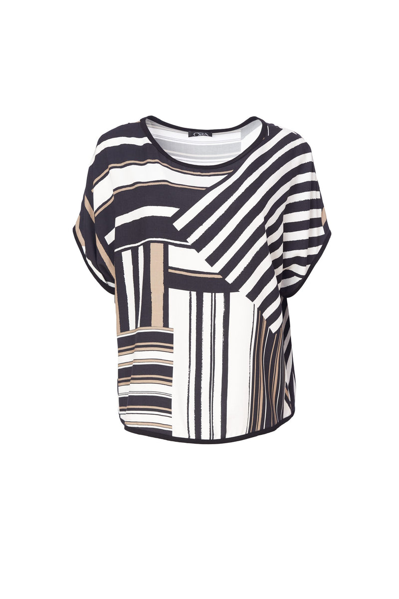 Batwing Stripe Top - Black/mink