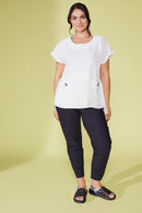 Front Pockets Embossed Top - Cream