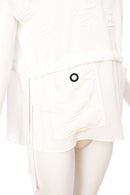 Front Pockets Embossed Top - Cream
