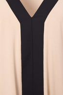 Contrast Front Jersey V Neck Top - Sand/black