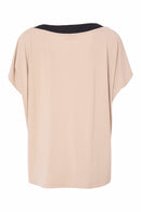 Contrast Front Jersey V Neck Top - Sand/black