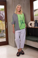 PLACEMENT PRINT TUNIC TOP WITH STRIPE SIDE PAN - Jamine Green