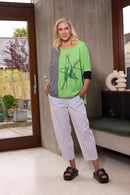 PLACEMENT PRINT TUNIC TOP WITH STRIPE SIDE PAN - Jamine Green