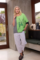 PLACEMENT PRINT TUNIC TOP WITH STRIPE SIDE PAN - Jamine Green