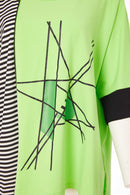PLACEMENT PRINT TUNIC TOP WITH STRIPE SIDE PAN - Jamine Green