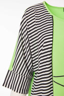 PLACEMENT PRINT TUNIC TOP WITH STRIPE SIDE PAN - Jamine Green