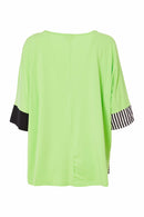 PLACEMENT PRINT TUNIC TOP WITH STRIPE SIDE PAN - Jamine Green