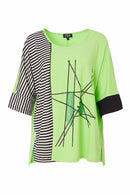 PLACEMENT PRINT TUNIC TOP WITH STRIPE SIDE PAN - Jamine Green