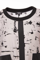 JACQUARD PRINT TOP WITH CONTRAST BAND/POCKETS - Silver/black