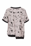 JACQUARD PRINT TOP WITH CONTRAST BAND/POCKETS - Silver/black