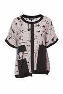 JACQUARD PRINT TOP WITH CONTRAST BAND/POCKETS - Silver/black