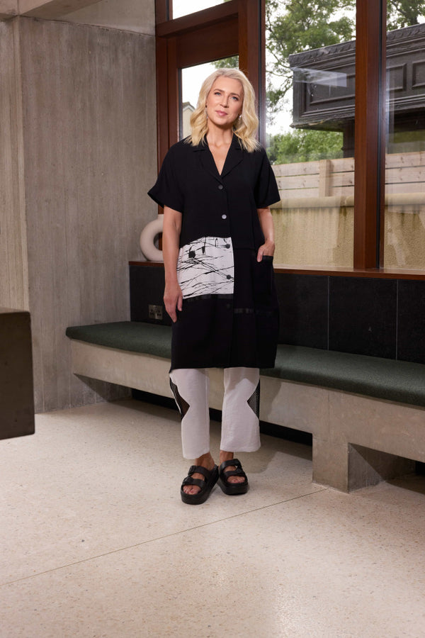 Contract Jacquard Section Coat - Black/white