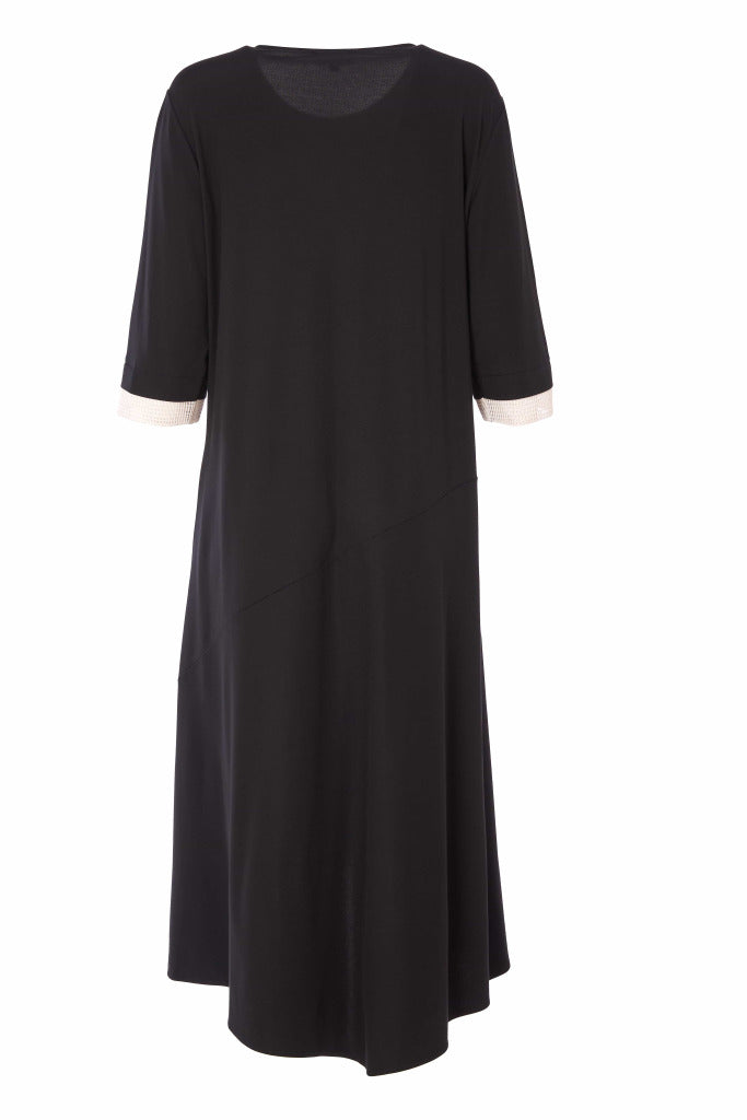 PLACEMENT PRINT DRESS WITH CONTRAST CUFF/PANEL - Black/white