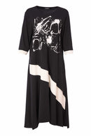 PLACEMENT PRINT DRESS WITH CONTRAST CUFF/PANEL - Black/white