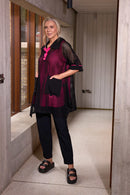 MESH TUNIC WITH CONTRAST TRIMS PLUS CAMI - Black/azalra