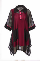 MESH TUNIC WITH CONTRAST TRIMS PLUS CAMI - Black/azalra