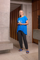 ROUND NECK TUNIC CURVED HEMLINE - Dazzling Blue