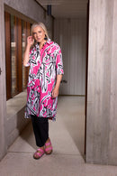 Long Line Print Shirt - Azalra Pink