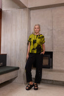 Button Trim Detail Pull Up Trouser - Black/lime