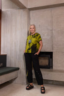 Button Trim Detail Pull Up Trouser - Black/lime