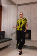 Contrast Blurred Block Print Top - Black/olive