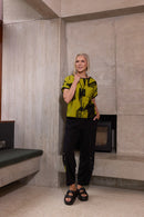 Contrast Blurred Block Print Top - Black/olive