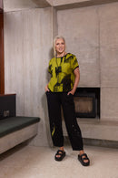 Button Trim Detail Pull Up Trouser - Black/lime