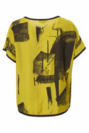 Contrast Blurred Block Print Top - Black/olive