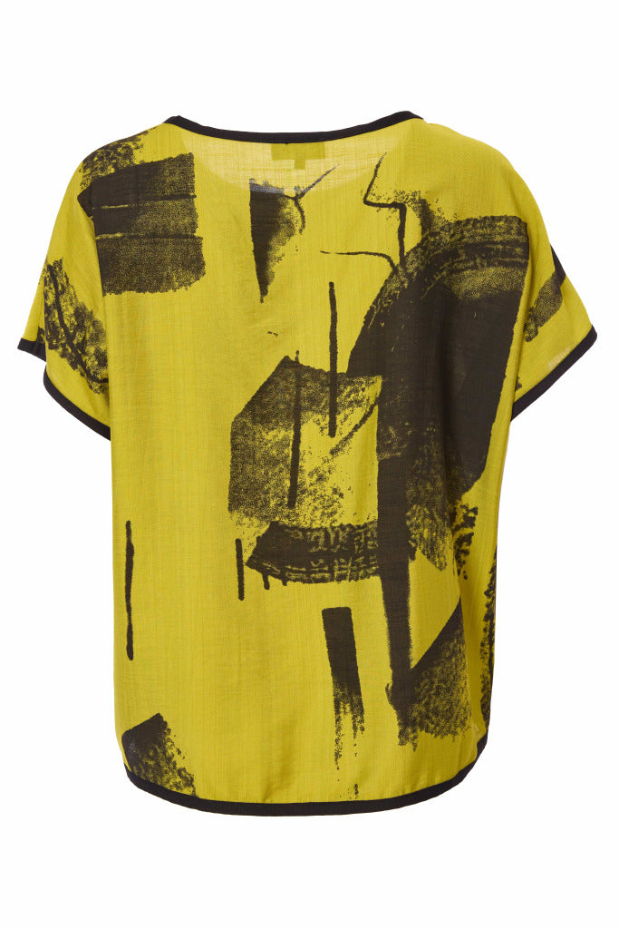 Contrast Blurred Block Print Top - Black/olive