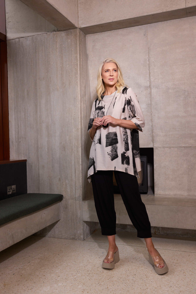 Blurred Block Print Tunic - Black/stone