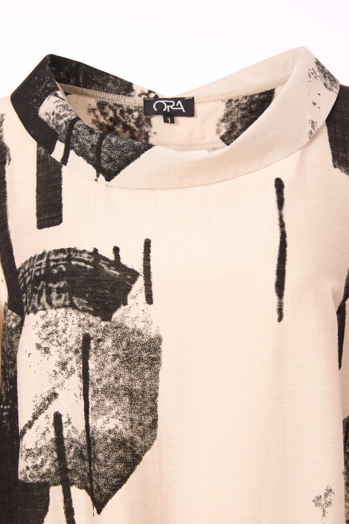 Blurred Block Print Tunic - Black/stone