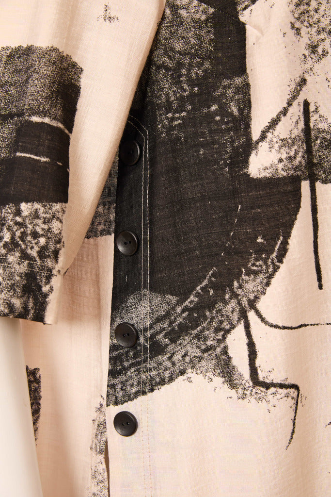 Blurred Block Print Tunic - Black/stone