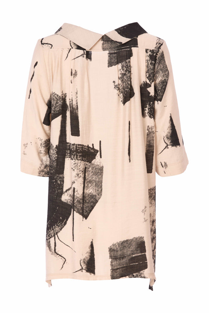 Blurred Block Print Tunic - Black/stone