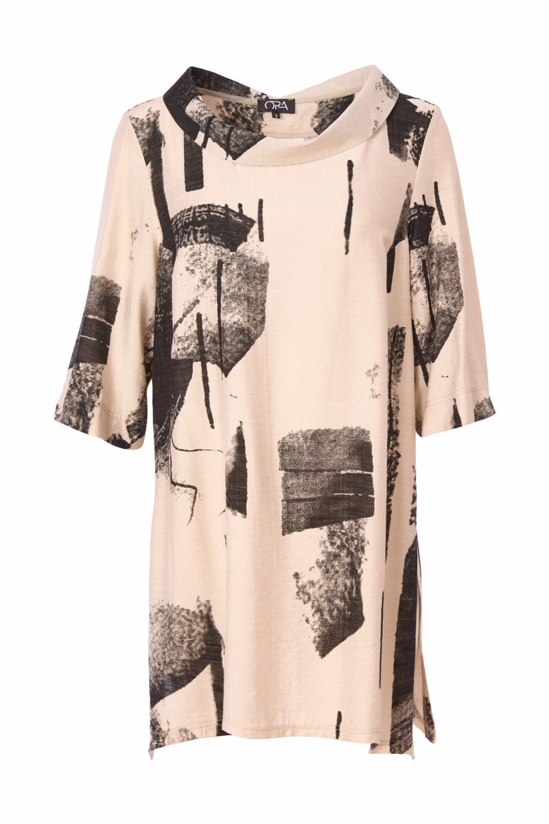 Blurred Block Print Tunic - Black/stone