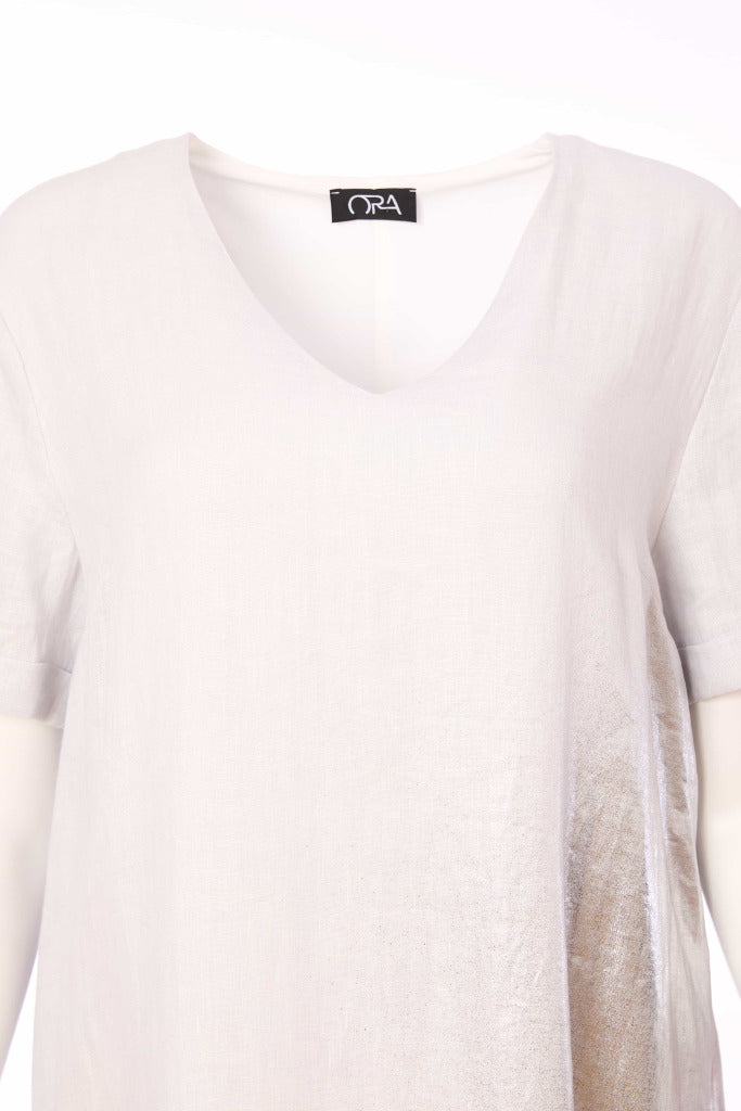 Metalic Over Print V Neck Dress - Silver