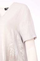 Metalic Over Print V Neck Dress - Silver