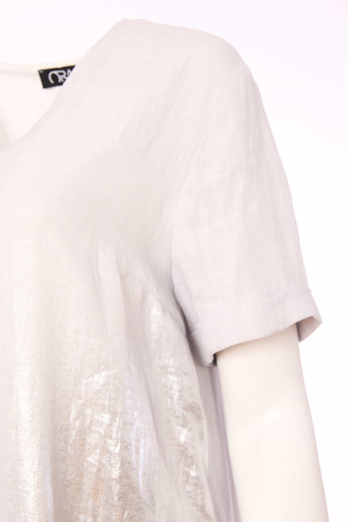 Metalic Over Print V Neck Dress - Silver